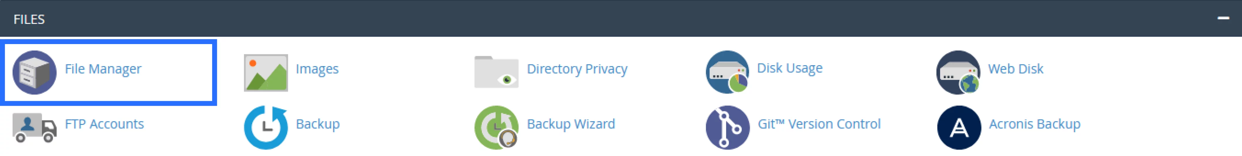 Screenshot: Files Section of the Control Panel