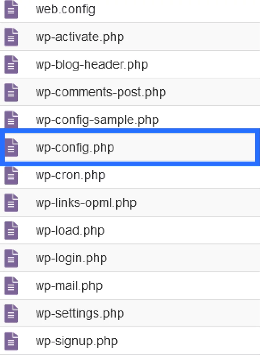 Screenshot: 'wp-config.php' File in the 'public_html' Folder