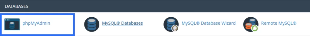 Screenshot: Databases Section of the Control Panel