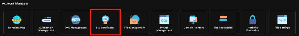 Screenshot: Account Manager Section of the Control Panel