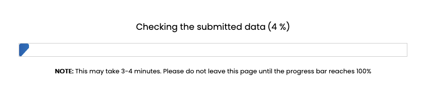 Screenshot: Loading Bar (Note: This may take 3-4 minutes. Please do not leave this page until the progress bar reaches 100%.)