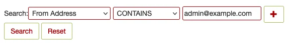Screenshot: Example Showing 'From Address', 'Contains', 'admin@example.com'