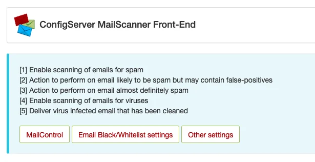 Screenshot: ConfigServer MailScanner Front-End