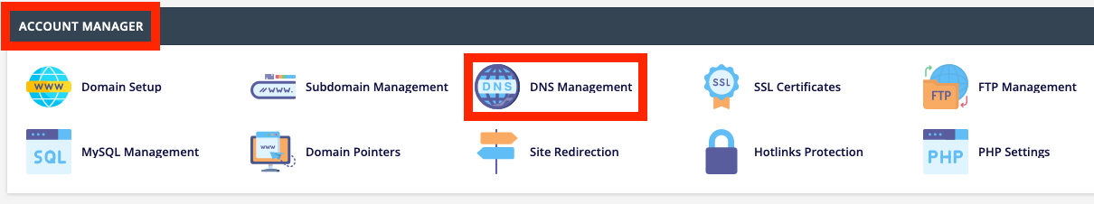 Account Manager Section of DirectAdmin Control Panel
