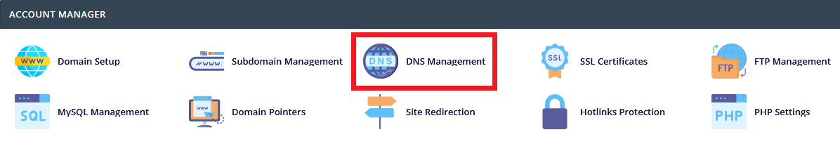 Screenshot: Account Manager Section of DirectAdmin Control Panel