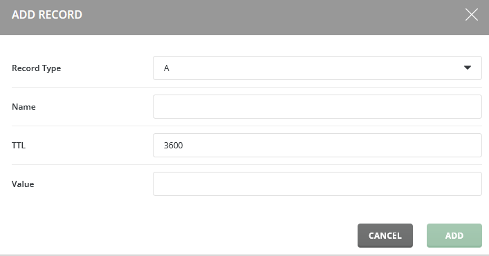Screenshot: Add Record Form to Enter in Custom Nameservers