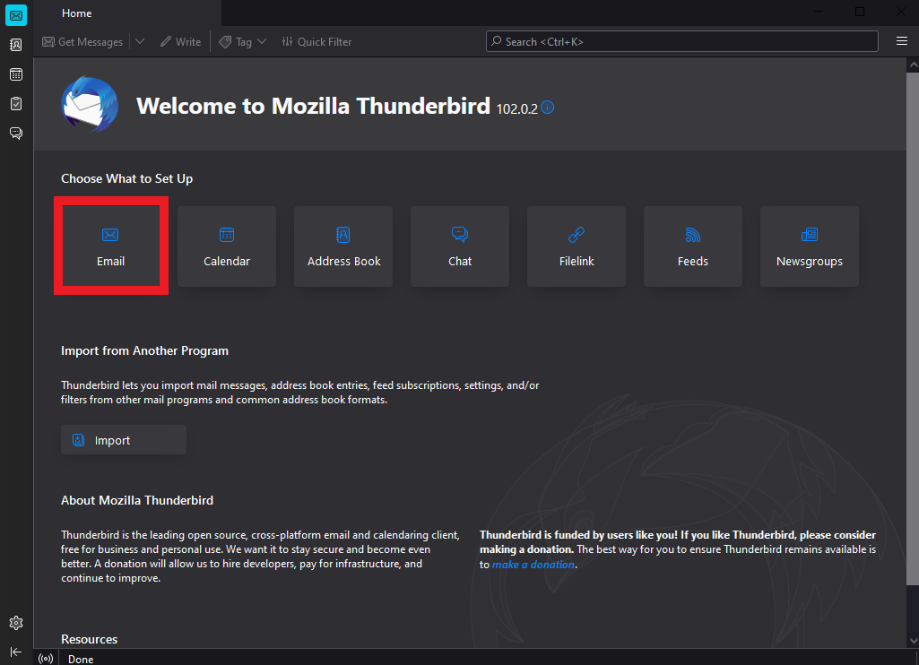 Screenshot: Mozilla Thunderbird Home Page