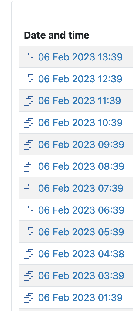 Screenshot: Timestamps List of Available Backups