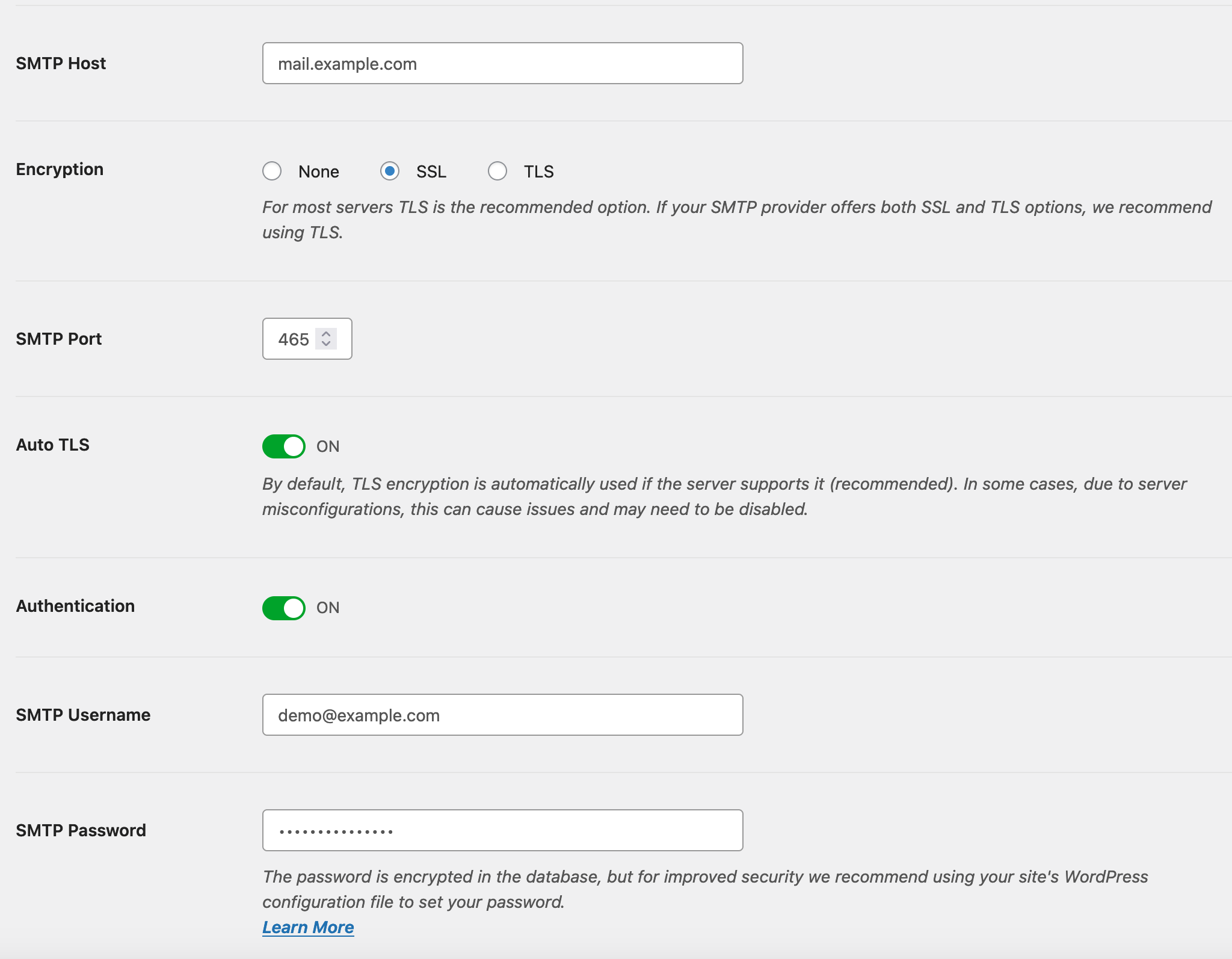 Screenshot: SMTP Form