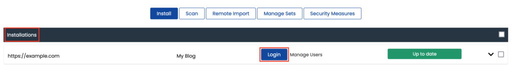 Screenshot: List of WordPress Installations